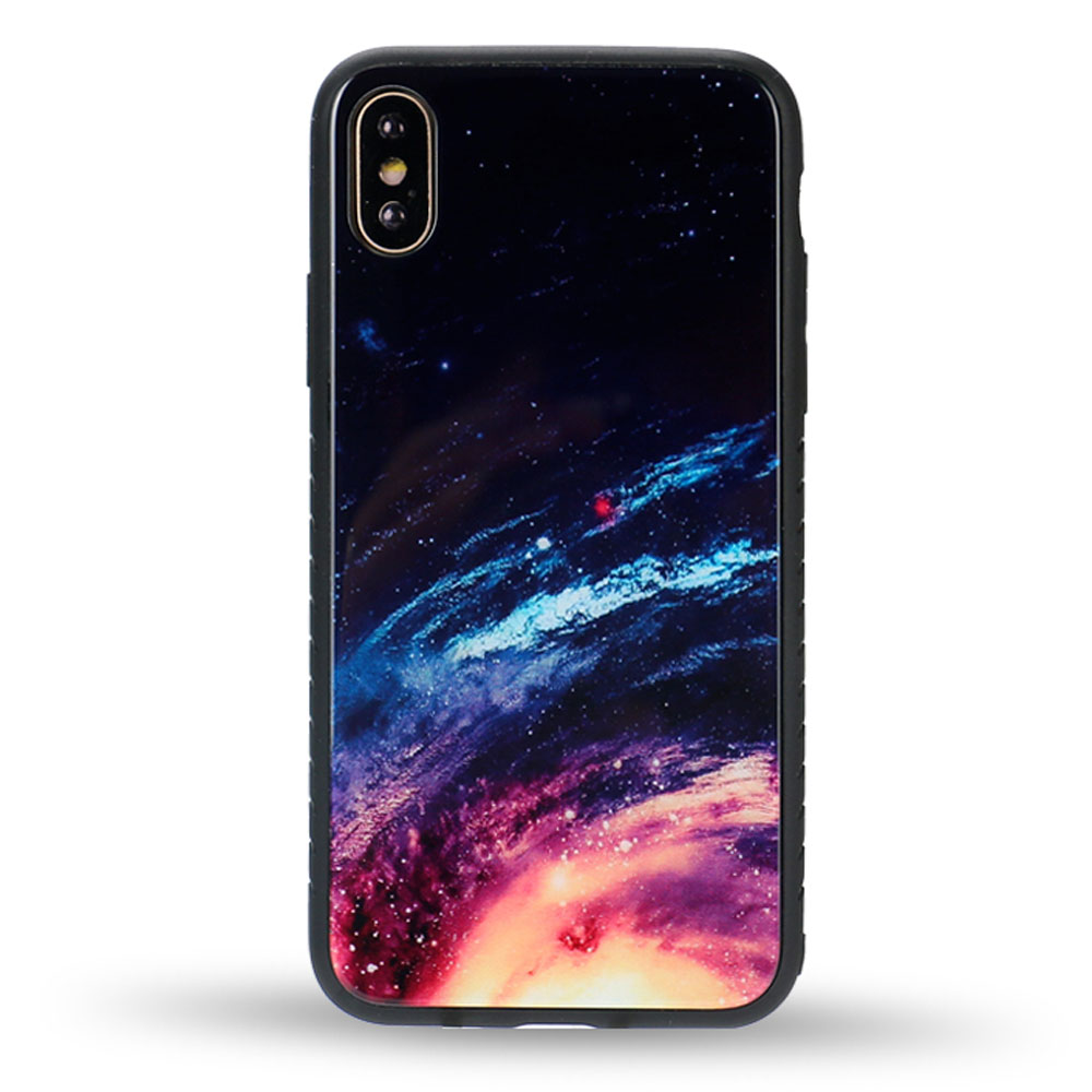 iPHONE XS / X Design Tempered Glass Hybrid Case (Galaxy)